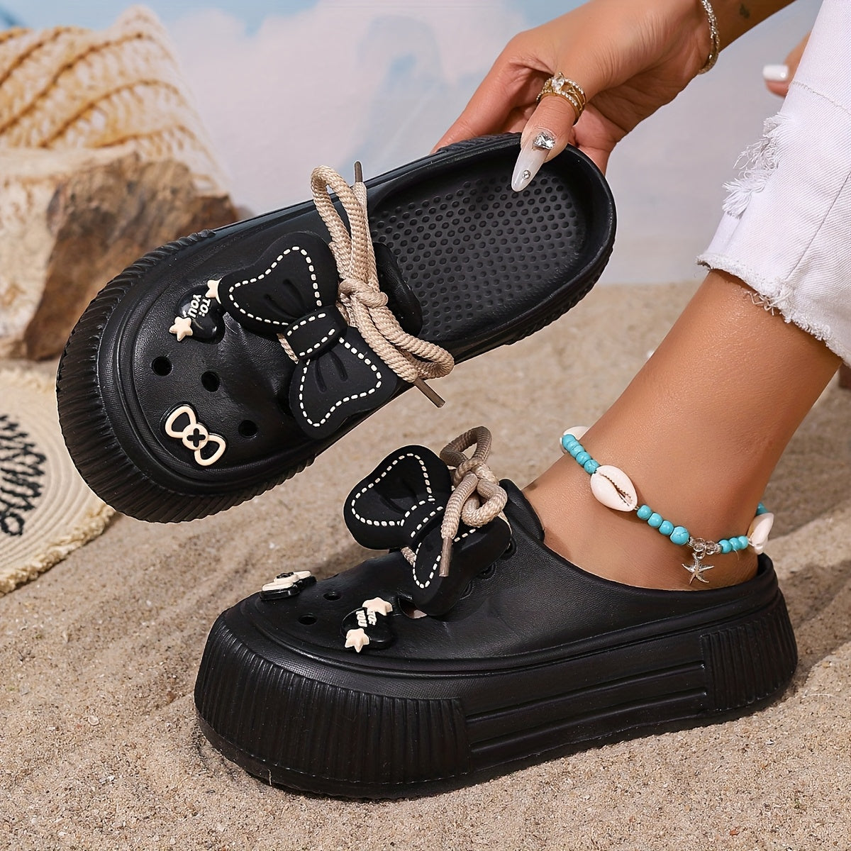 Women's Cartoon Wooden Clogs Lightweight EVA Sole Outdoor Garden Mules