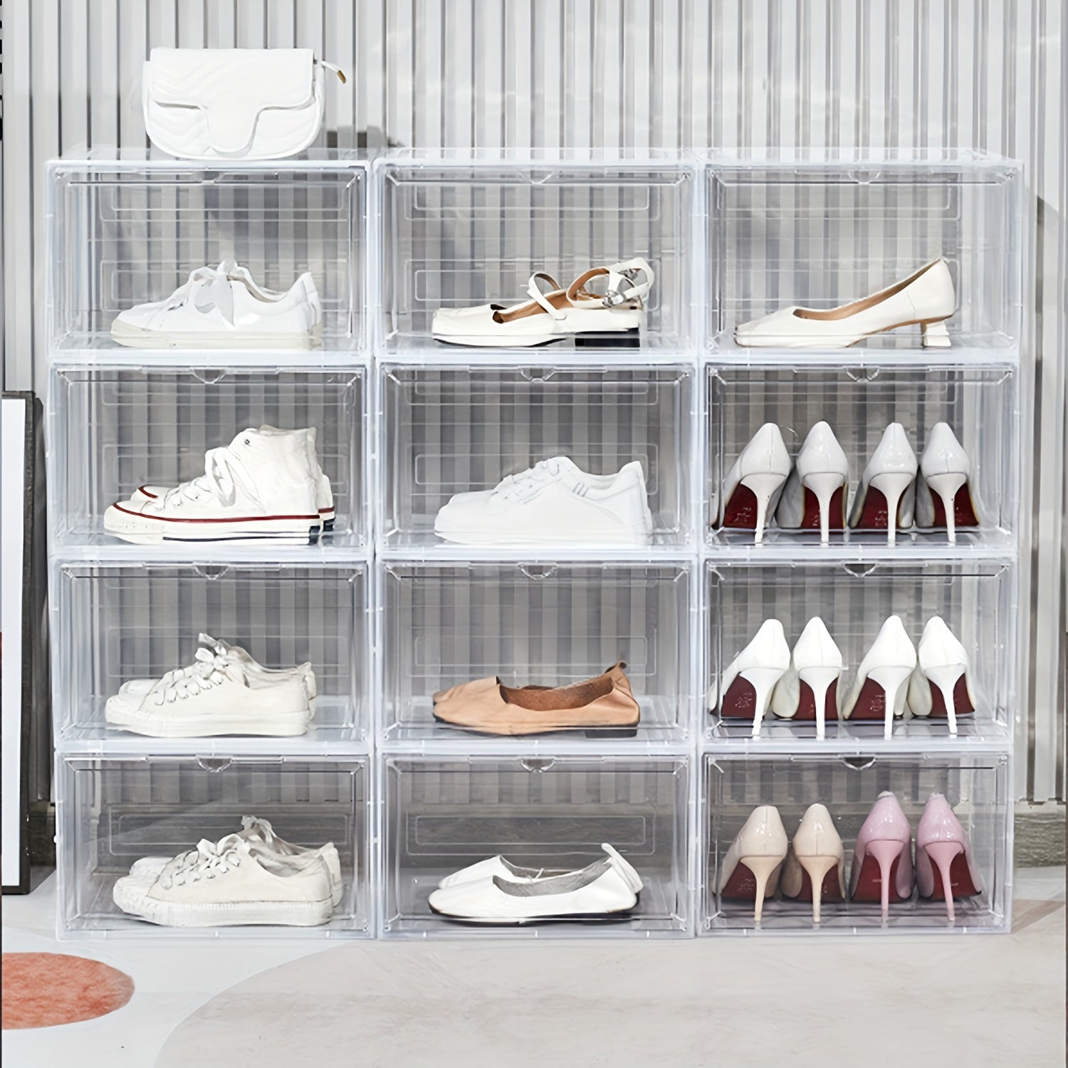 Men Women Shoe Storage Box Foldable Plastic Dustproof with Side Door