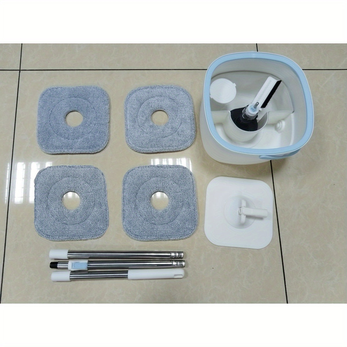 Sistema de mopa de microfibra con cubo y sistema de escurrido automático y cabezal giratorio de 360° para limpiar pisos