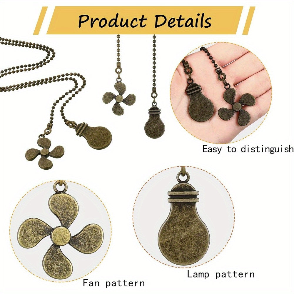 8pcs Bronze Star Ceiling Fan Pull Chains with 30.48cm Extension and Light Bulb Connector