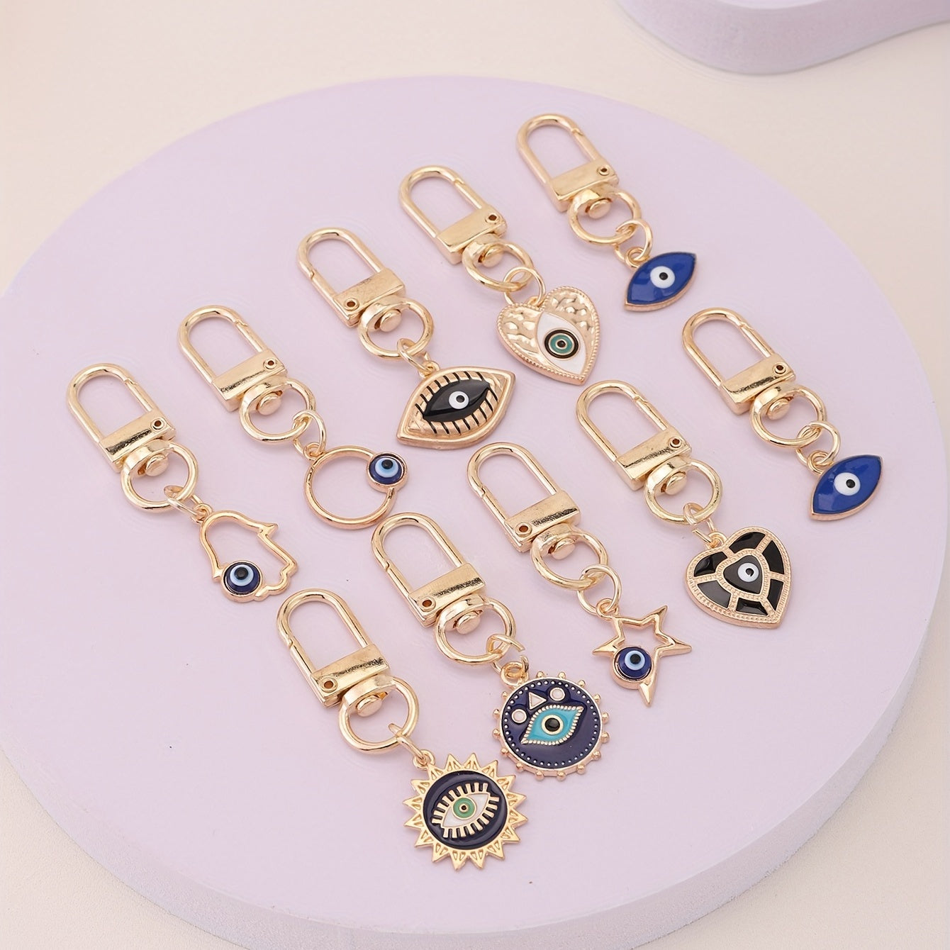 Juego de 10 amuletos de llavero de ojo turco para bolsos y accesorios de coche