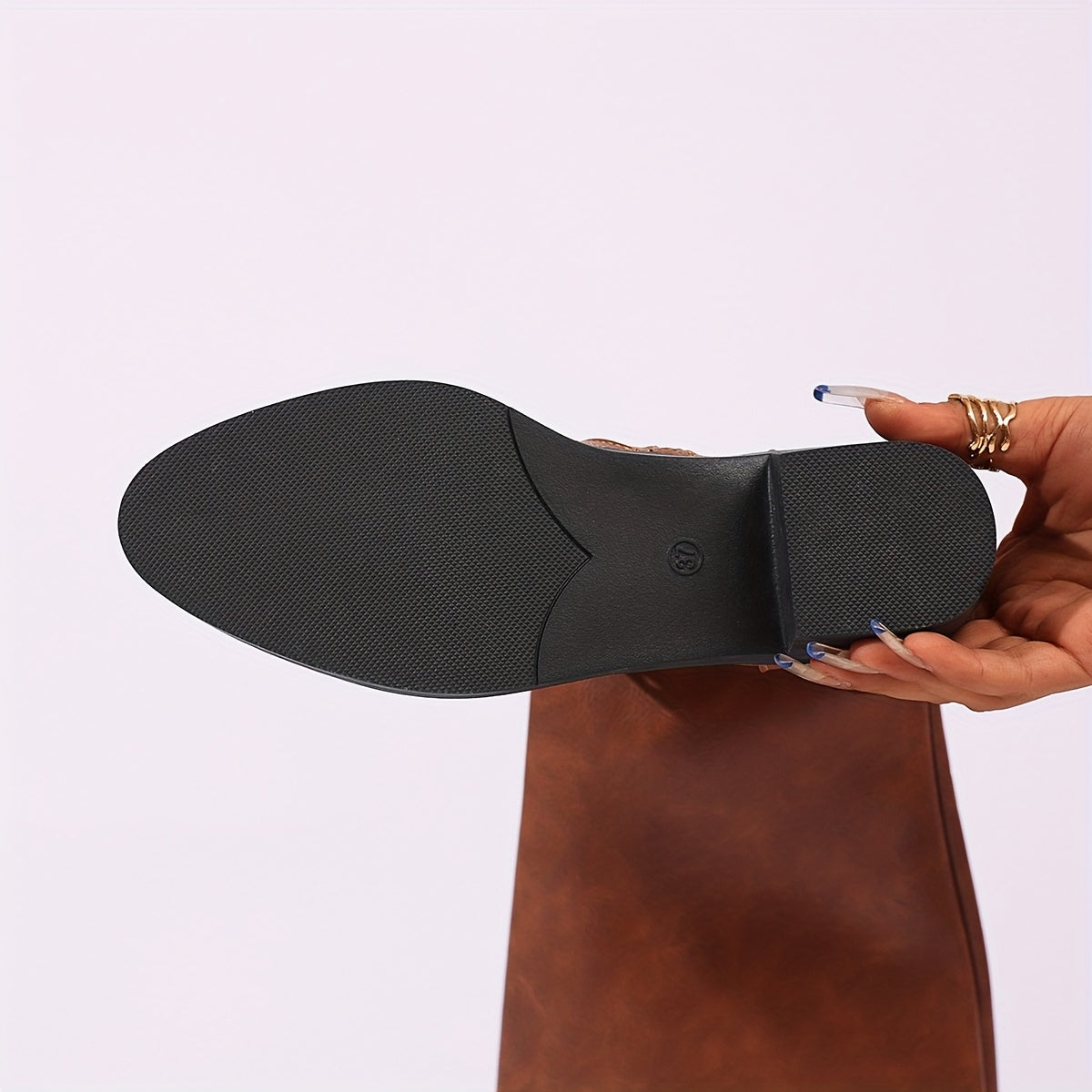 Women’s Knee-High Riding Boots Faux Leather Side Zipper Pointed Toe