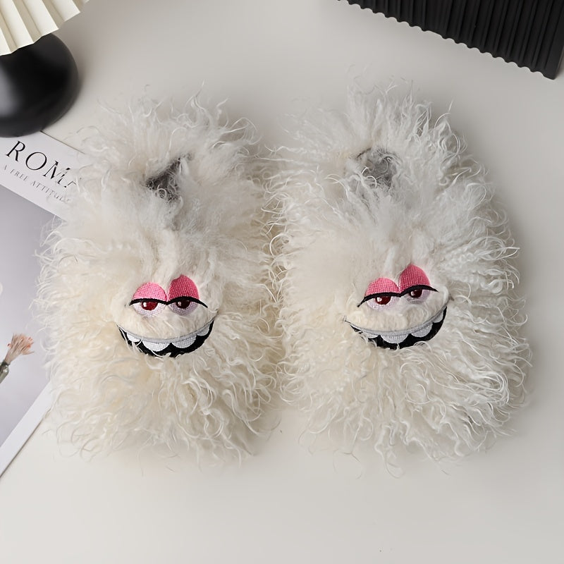 Women's Furry Slides Funny Face Cozy Slippers for Winter