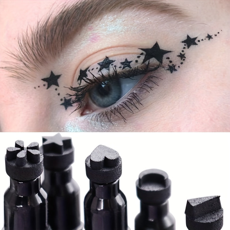 Women Liquid Eyeliner Pen Waterproof Double Head Moon Star Heart Flower Black Stamp