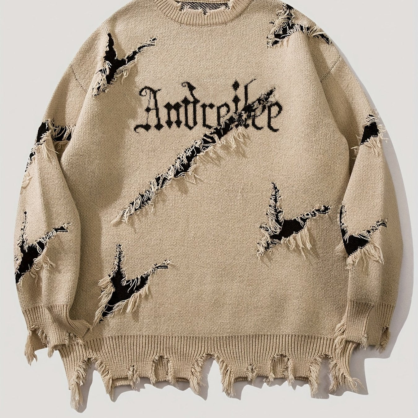 Suéter de punto para hombre con cuello redondo y detalles rasgados, casual, para otoño e invierno, al aire libre