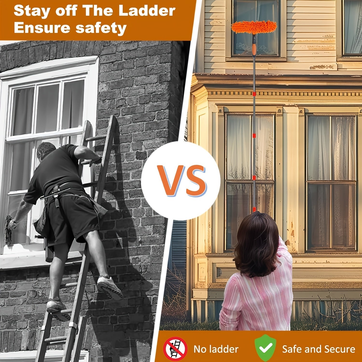 Uy va tashqarida foydalanish uchun tortib olinadigan tutqichli 2-in-1 oynani tozalash choʻpqi va yuvgich