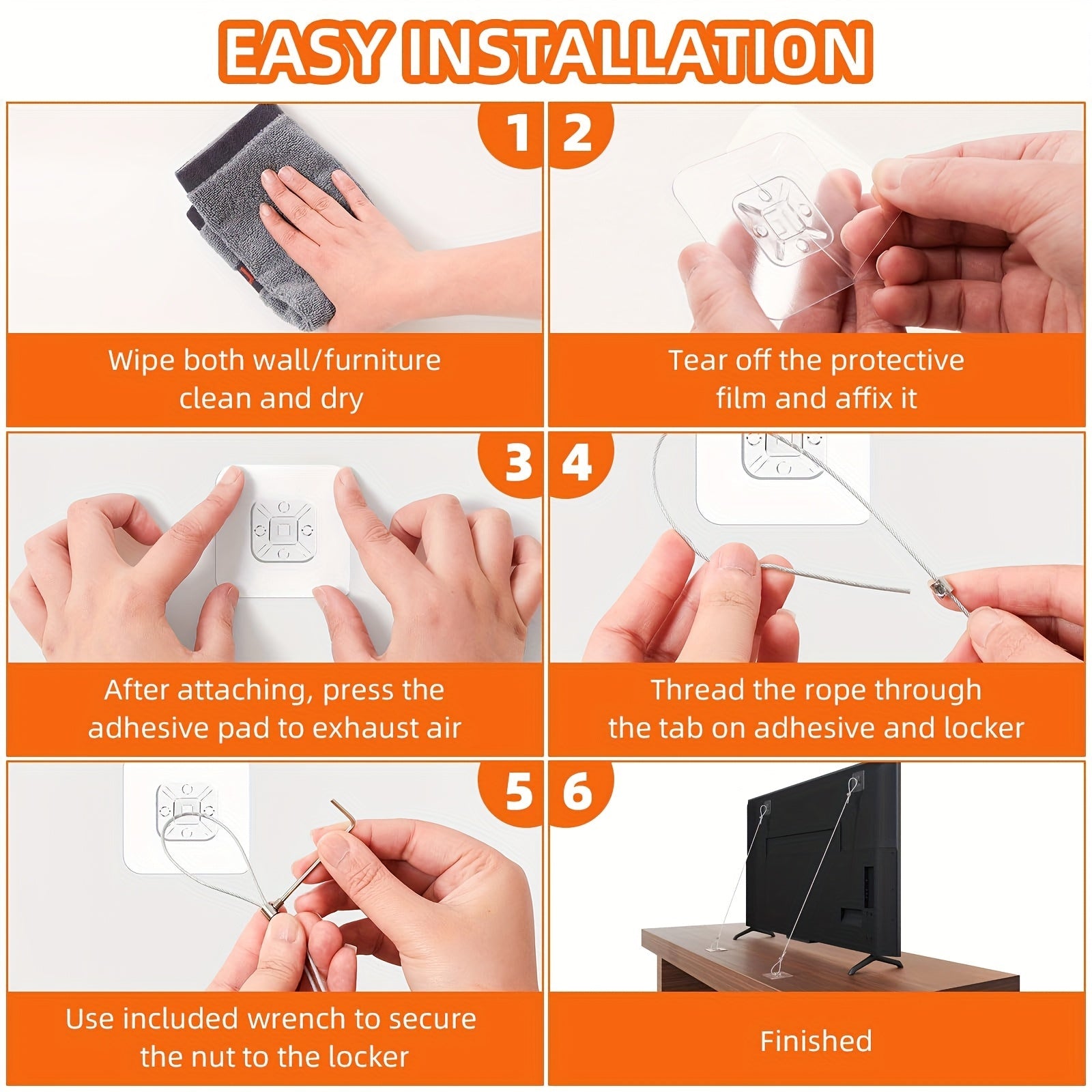 Adjustable 40-Inch TV Wall Strap Anti-Tip Furniture Safety Anchor