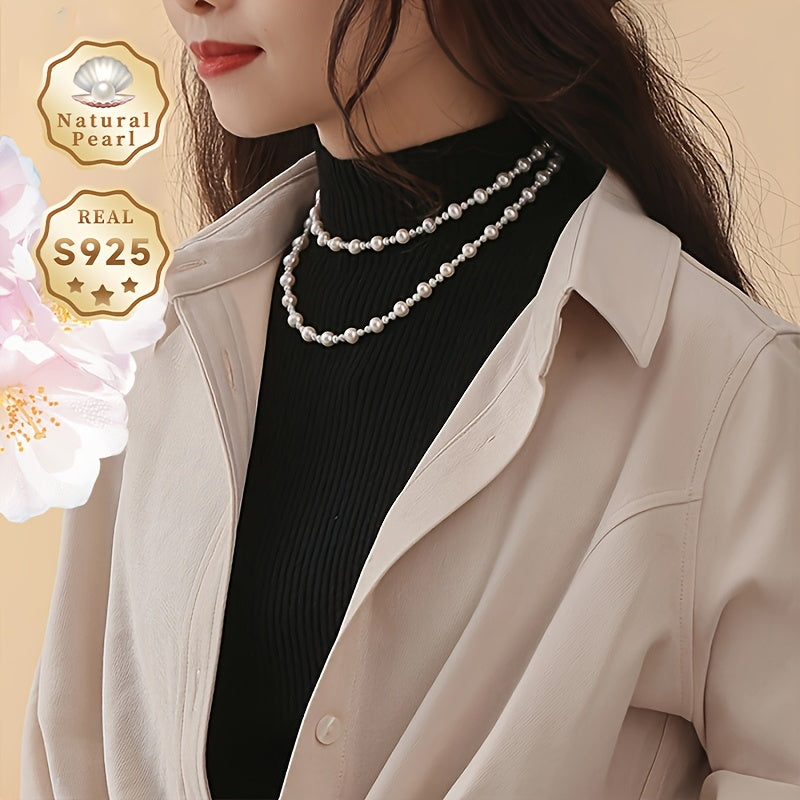 Women’s Freshwater Pearl Necklace 3-8mm Natural Lustrous Pearls with Silver Chain