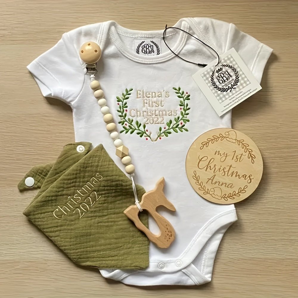 Cartel de hitos de madera personalizado para la primera Navidad del bebé, recuerdo redondo de vacaciones