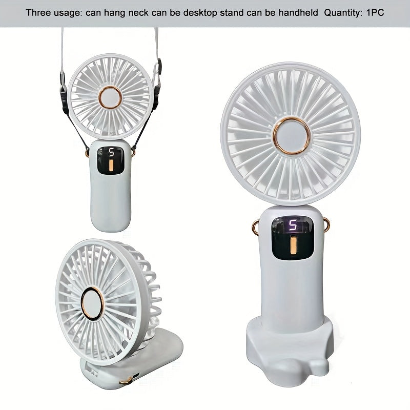 Rechargeable USB Handheld Fan with Foldable Neck, Quiet Operation, High-Velocity Cooling