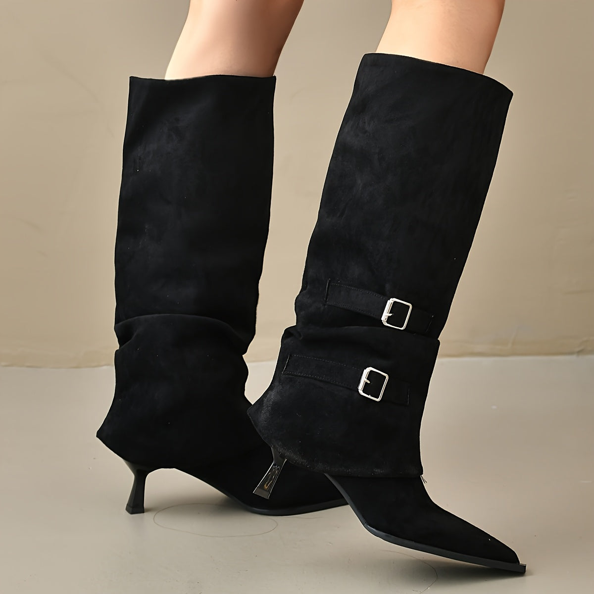 Women Beige Pointed Toe Stiletto Ankle Boots with Zipper Casual Formal