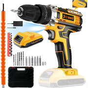 21V Cordless Drill Set with 23 Pieces 3/8 Inch Keyless Chuck 25+3 Clutch Max 45Nm