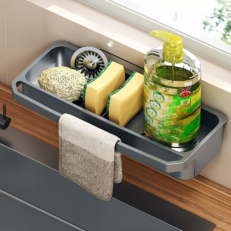 White Plastic Wall-Mounted Kitchen Sink Organizer with Towel Holder