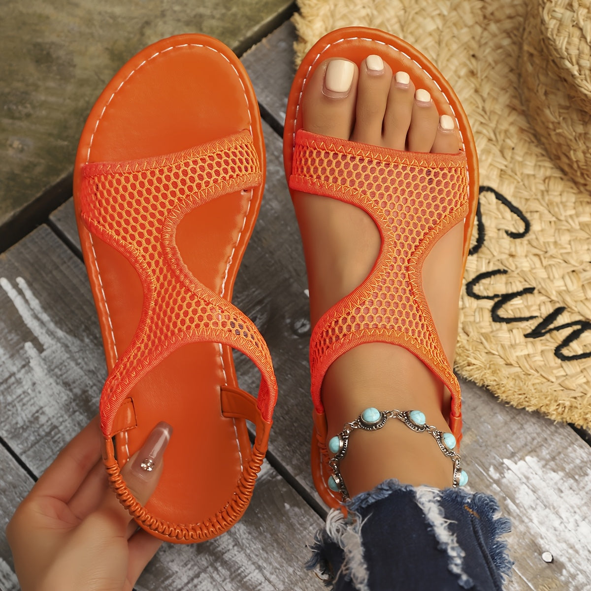 Women's Breathable Mesh Sport Flat Sandals Open-Toe Black Summer Footwear