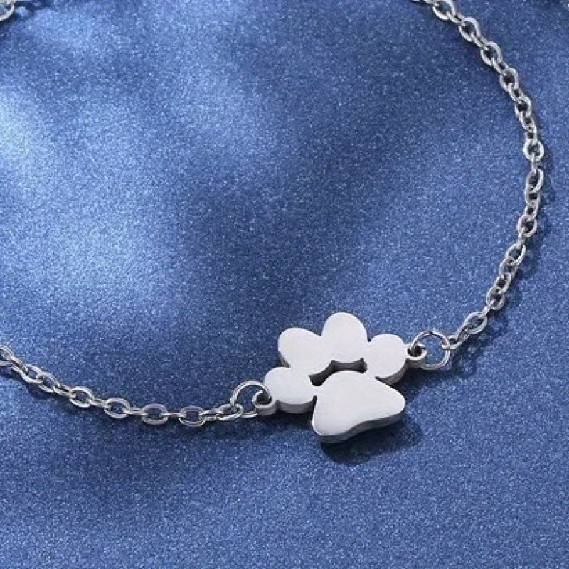 Personalized Stainless Steel Cat Paw Bracelet with Names Bohemian Pet Keepsake Gift