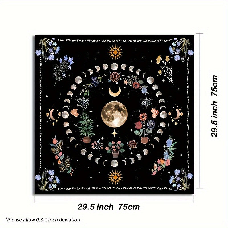 Moon & Flower Tarot Tablecloth for Witchy Home Decor Polyester Altar Cloth