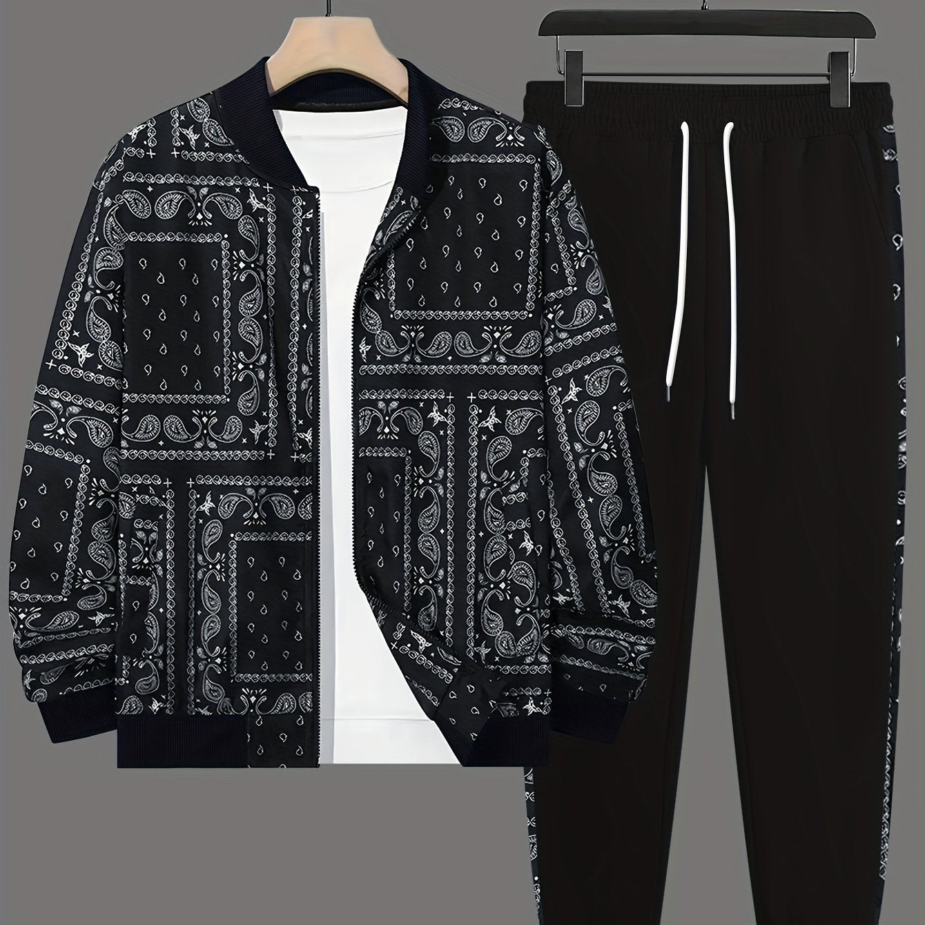 Plus Size Men's Paisley Print Casual Suit for Fall Winter Polyester Regular Fit