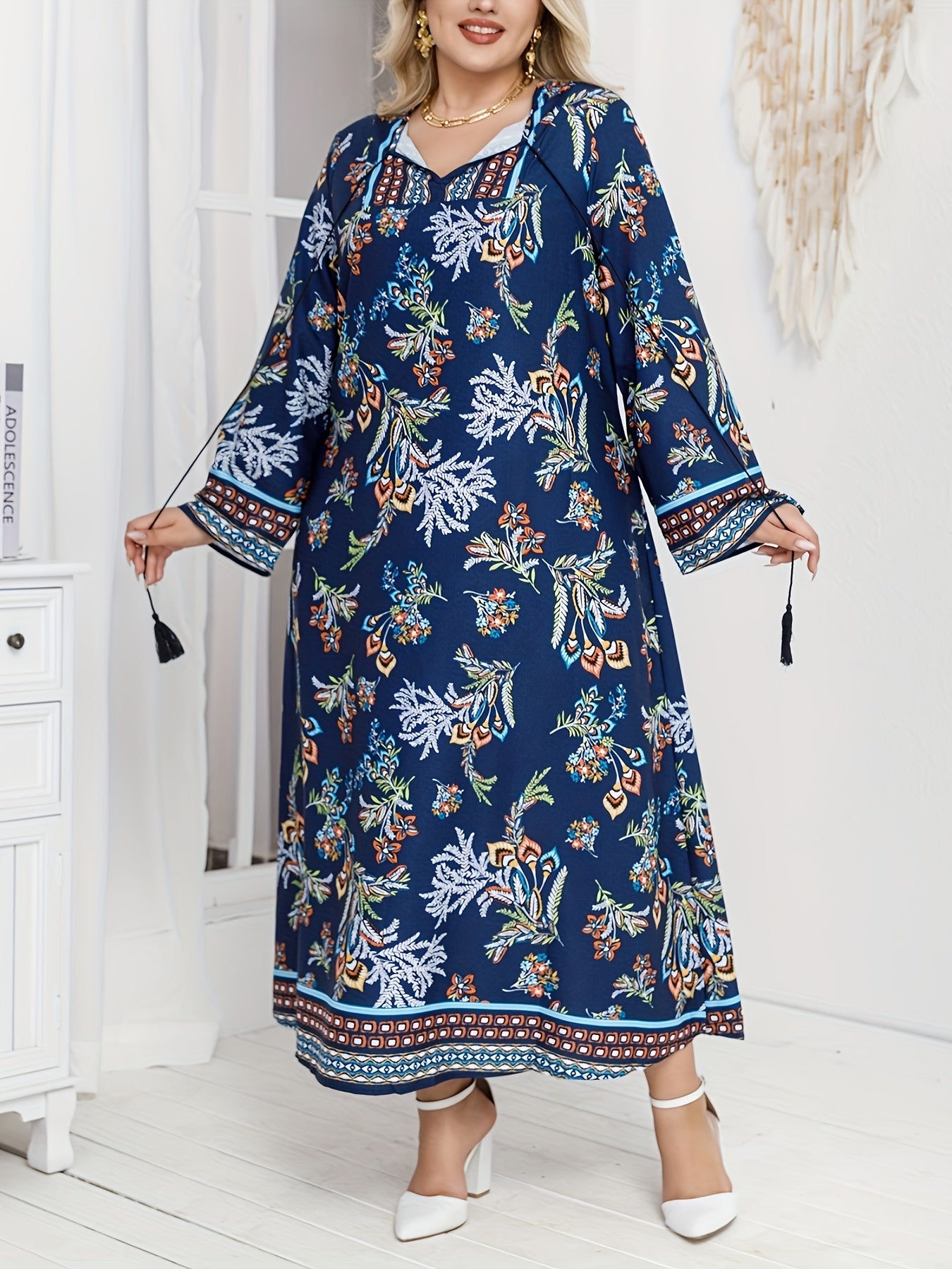 Plus Size Women's Loose Dress Middle Eastern Style Elegant Print Casual