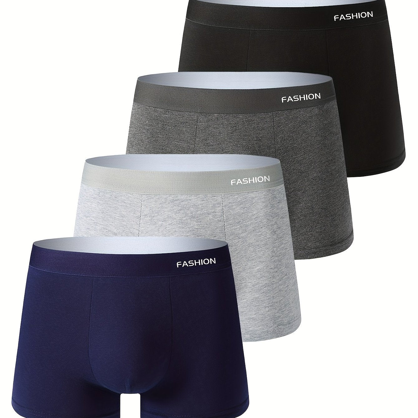 Мужские 4 шт. дышащие растягивающиеся боксеры-брифы средней посадки однотонного цвета комфортной посадки