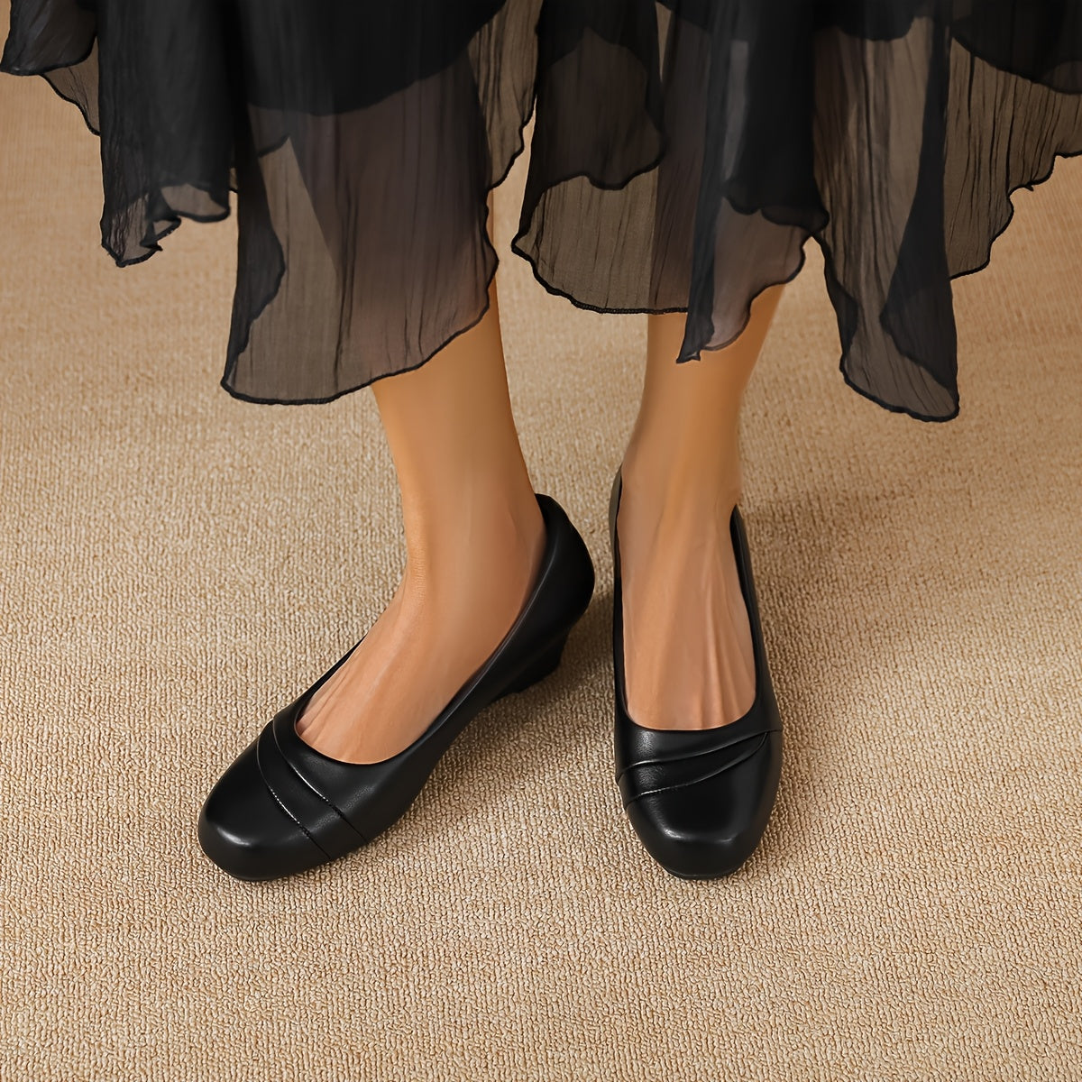 Women's Black Block Heel Pumps Slip-Resistant Office Dress Shoes