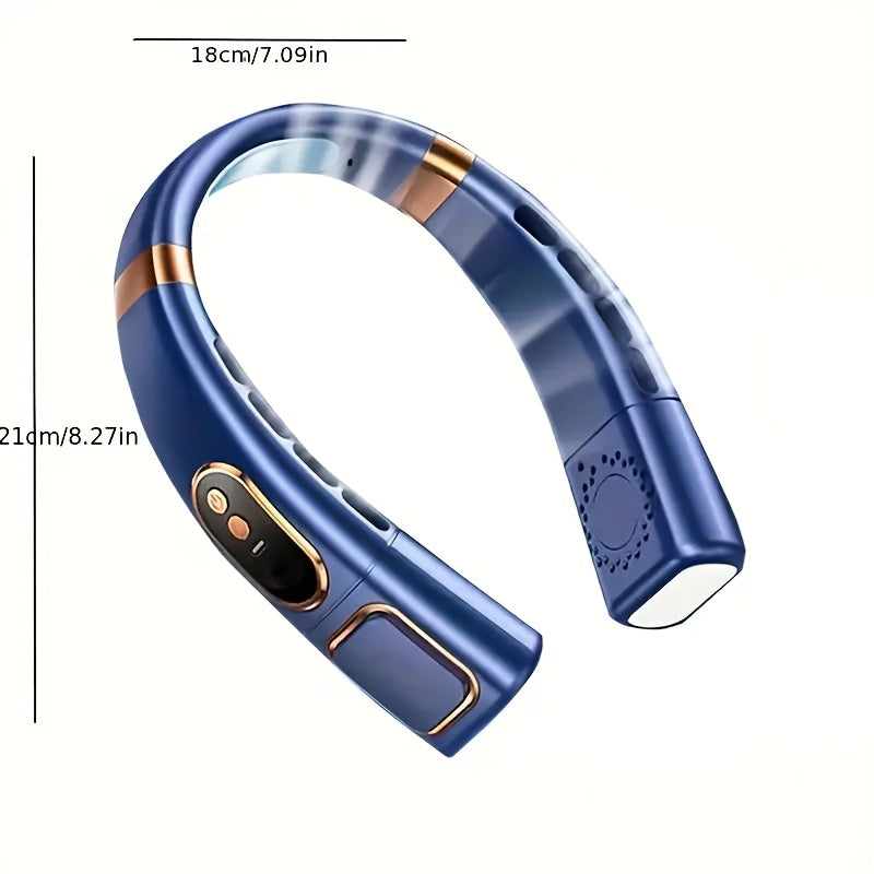 Unisex Portable Neck Fan with Digital Display 7-Color LED 5-Speed Rechargeable Battery for Travel and Sports