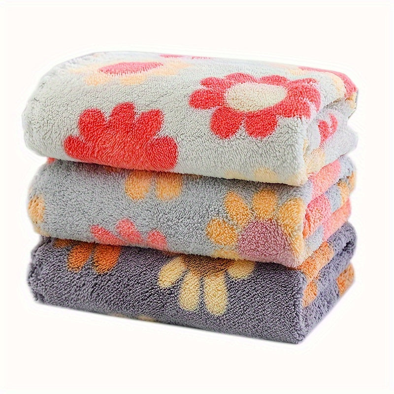 Juego de 4 toallas de coral absorbentes de secado rápido con estampado floral para baño y cocina