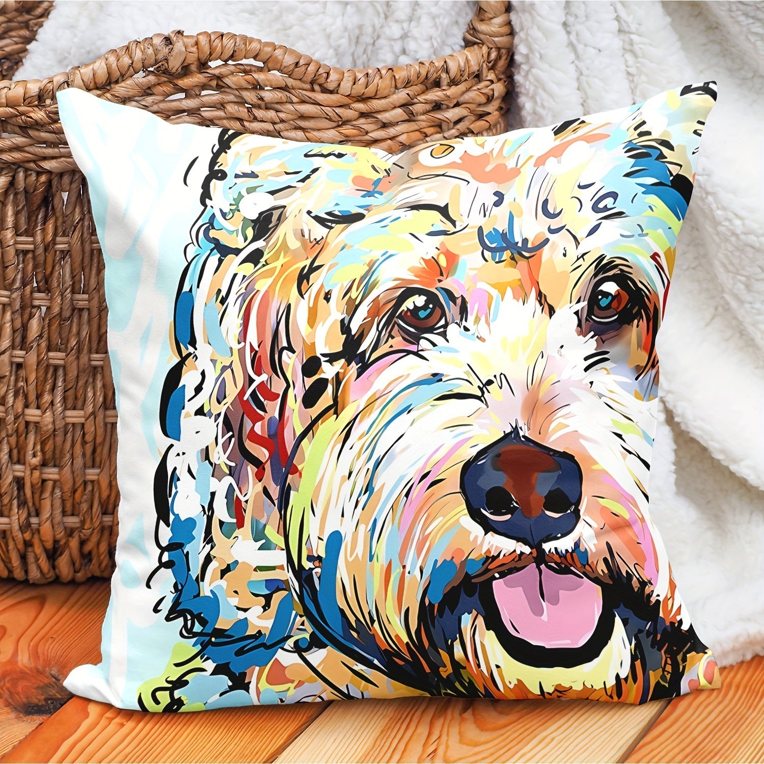 Funda de almohada decorativa para perro Goldendoodle Frise 18x18 pulgadas