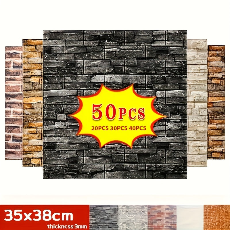 3D Wall Stickers Pack of 20-50 Self-Adhesive Brick Pattern Wall Covering Moisture-Proof Decorative