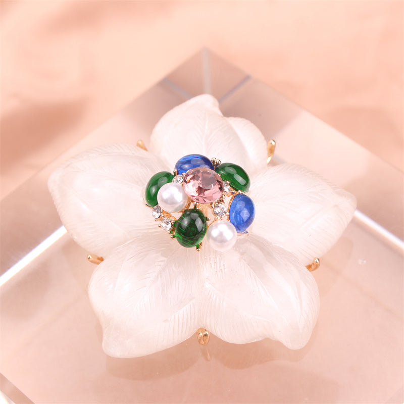 Iridescent Floral Brooch Pin with Rhinestones for Clothing Bags and Hats