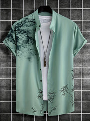 Erkaklar uchun yozgi tasodifiy tugmachali ko'ylak, siyoh yuvish bosma - engil, nafas oladigan polyester, mashinada yuvish mumkin, noyob gullar dizayni, kundalik kiyish va ta'til uchun ideal, erkin kesim, mustahkam