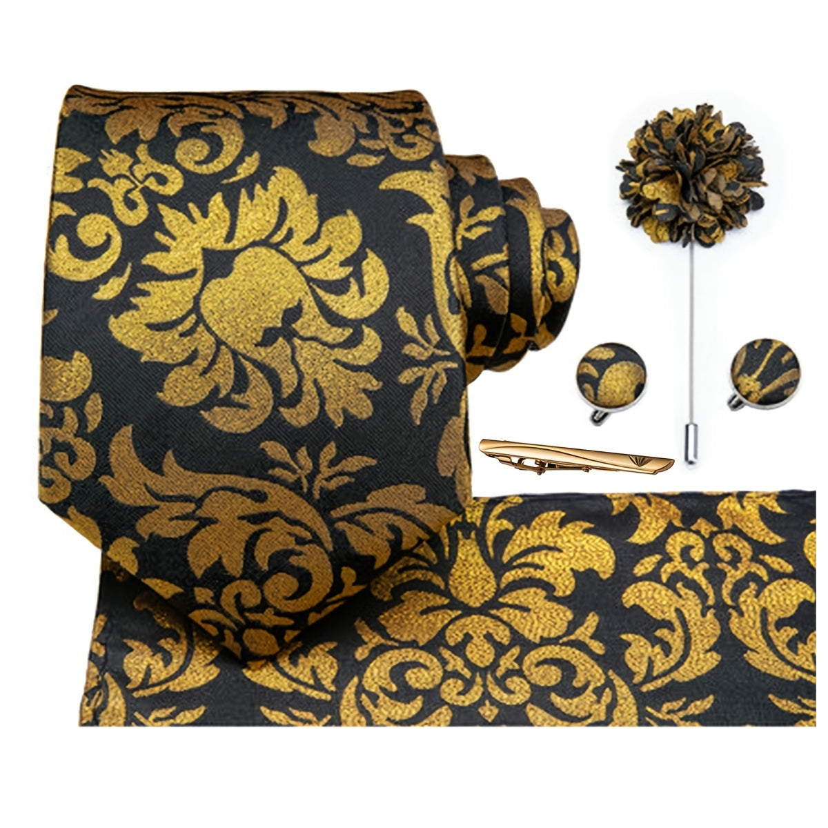 Men's 8.5cm Necktie Set with Striped Solid Tie Cufflinks and Tie Clip for Business