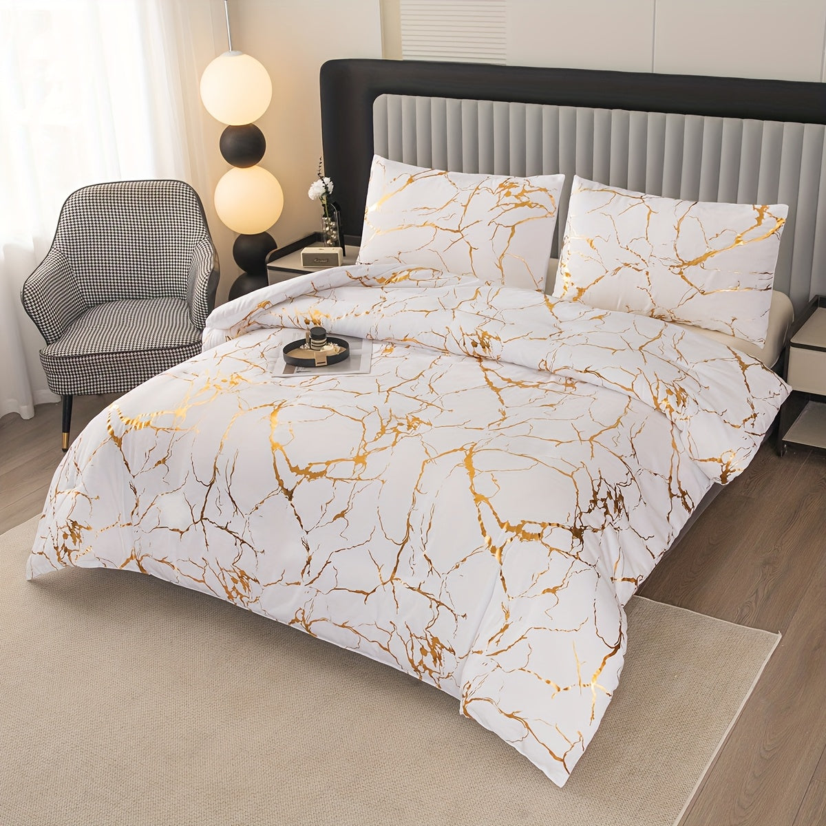 Elegant Marble Pattern Bedding Set in Pink Gray Green Blue Purple Washable Ultra-fine Fiber Duvet Cover 2-3 Piece