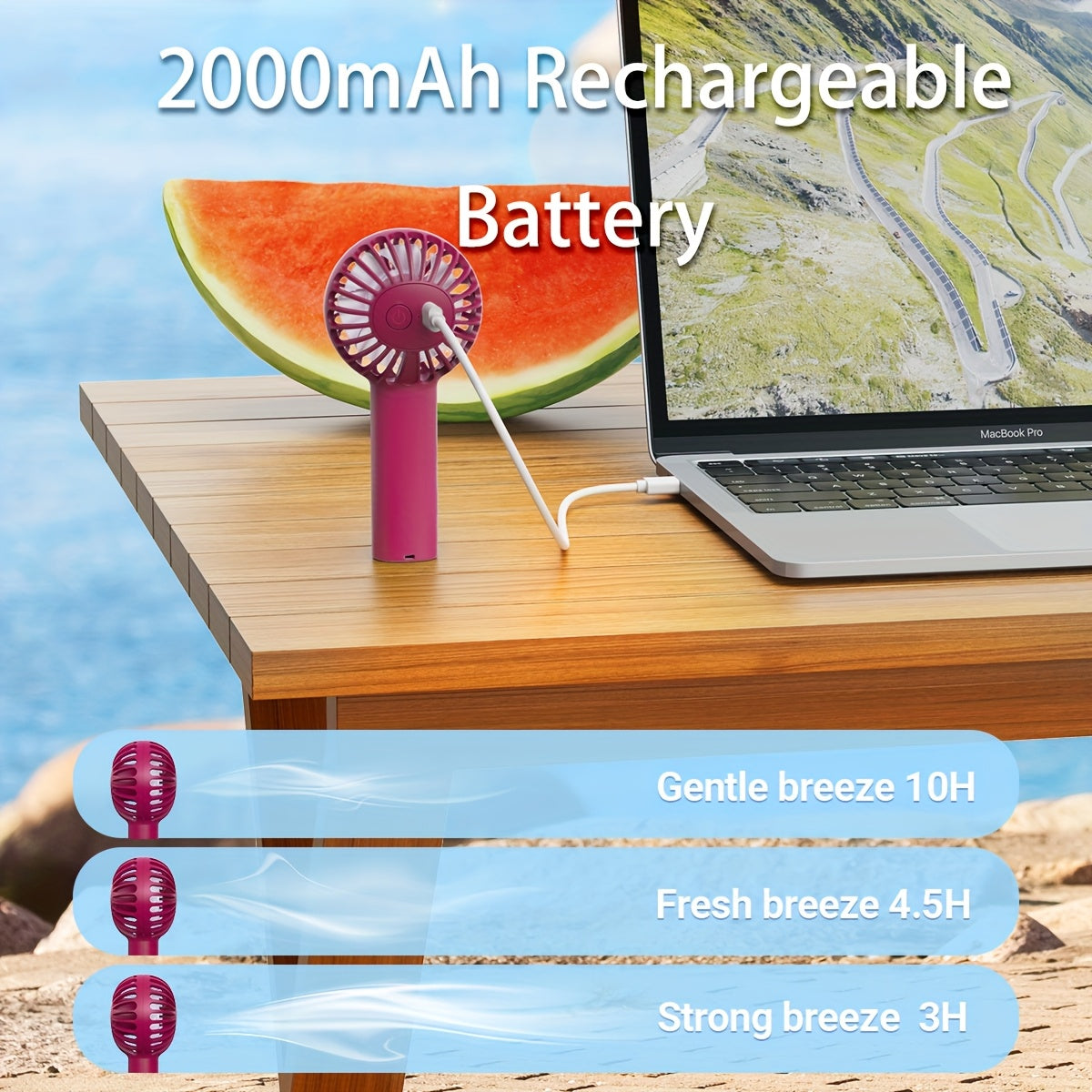 Mini USB Fan 3-Speed Handheld Personal Fan with Rechargeable Battery for Travel Makeup Outdoor