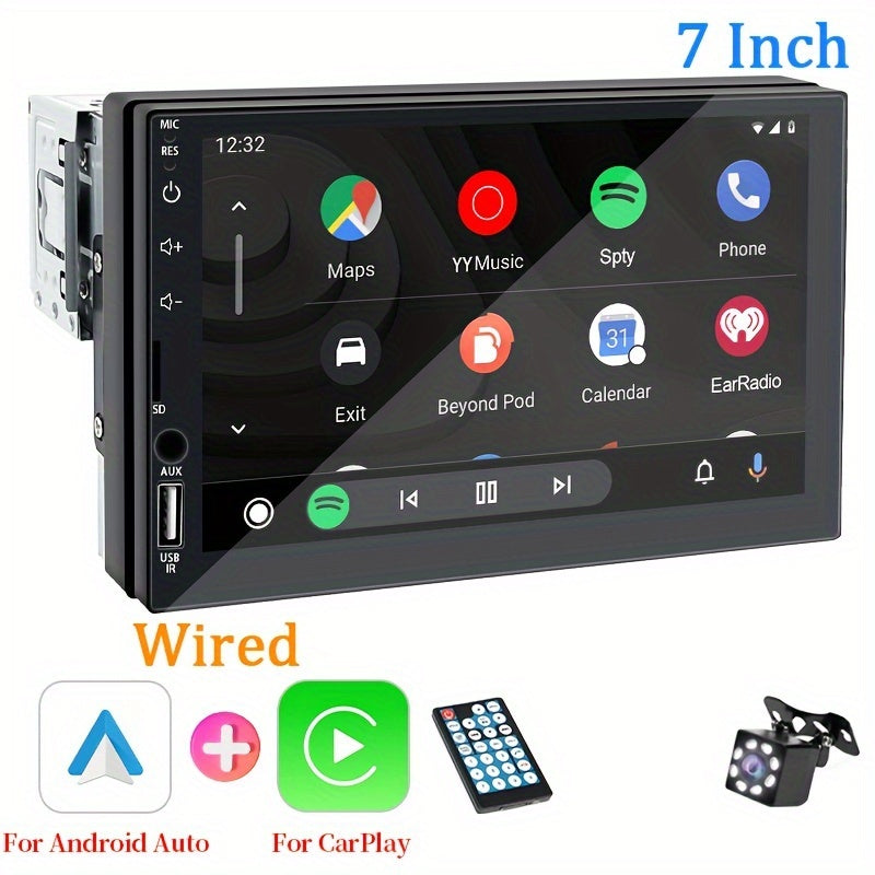 Single DIN Car Multimedia Player 7-Inch HD Touch Screen Support Wired CarPlay AndroidAuto MirrorLink Navigation Music