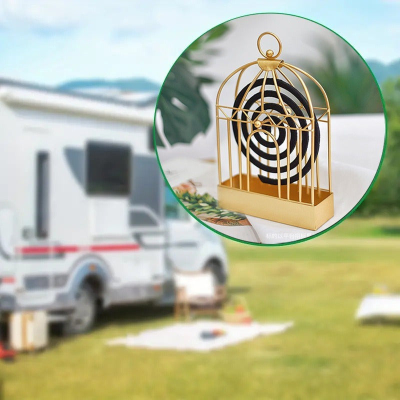 Metal Mosquito Coil Holder with Hanging Bird Cage for Indoor Outdoor Use