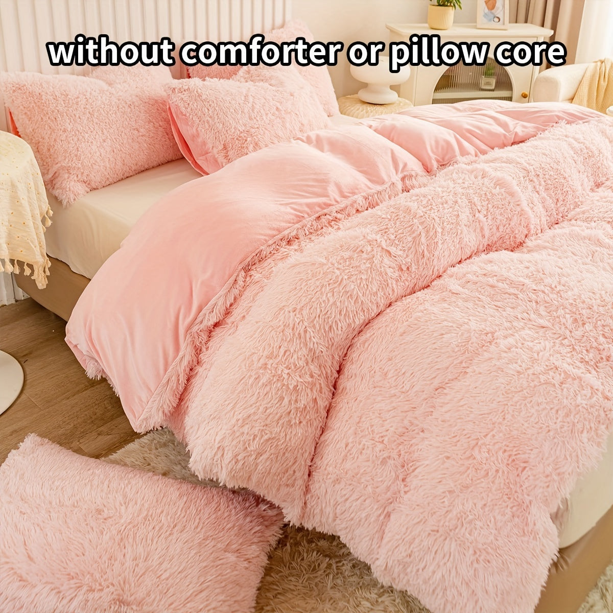 Set of 3 Pink Polyester Bedding Pieces for All Seasons Bedroom Decor