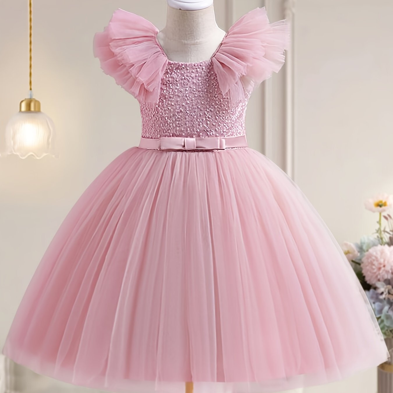 Girls Summer Tulle Tutu Party Dress for Girls with Bow Detail Suitable for Weddings and Birthdays