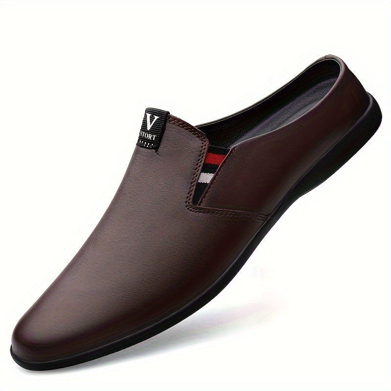 Men's Summer Slip-On Mules with Breathable Split Leather Upper Non-Slip Rubber Sole