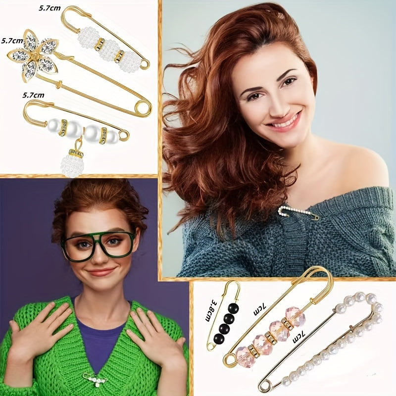 Women's Gold-Toned Floral Brooch Set with Imitation Pearls and Organizer Case