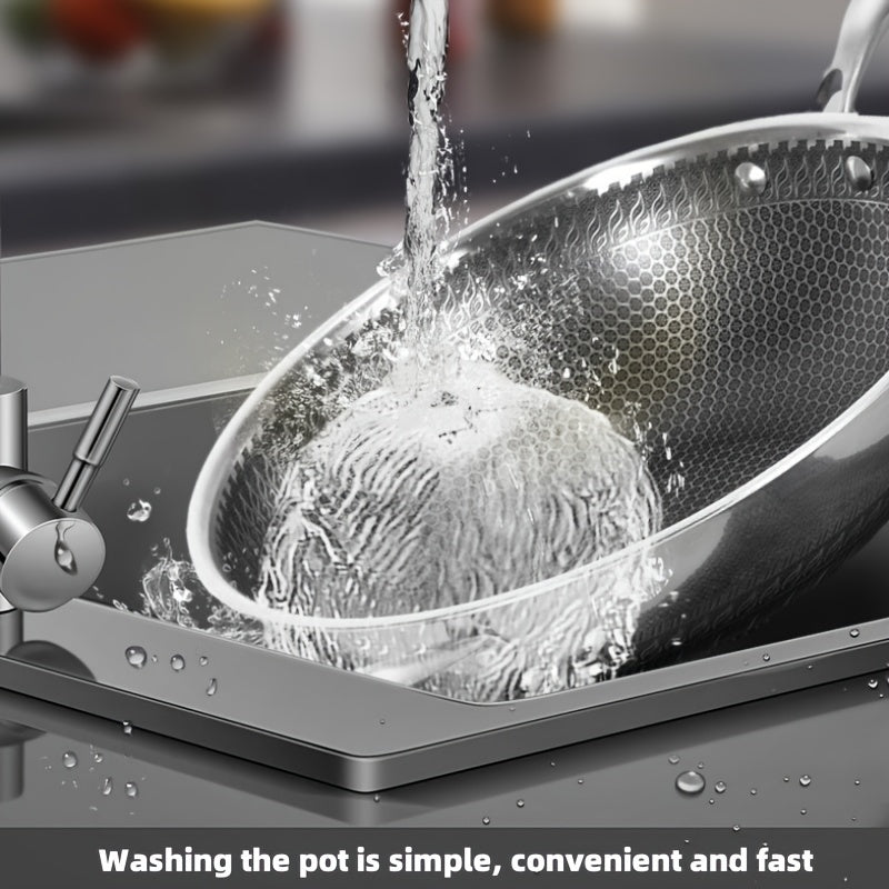 Wok de panal de acero inoxidable 304 con tapa para cocinas de gas y inducción