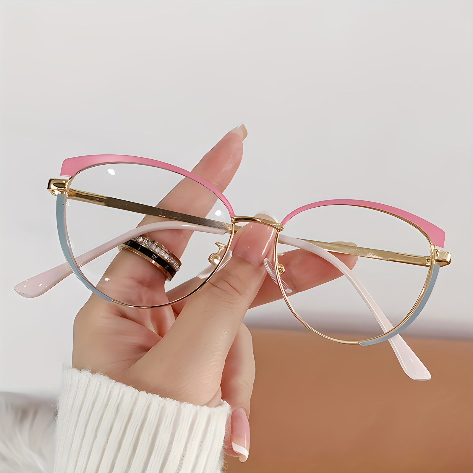 Women’s Cat Eye Glasses Stainless Steel Frame PC Lenses Metal Hinges Prescription +1.0 to +4.0