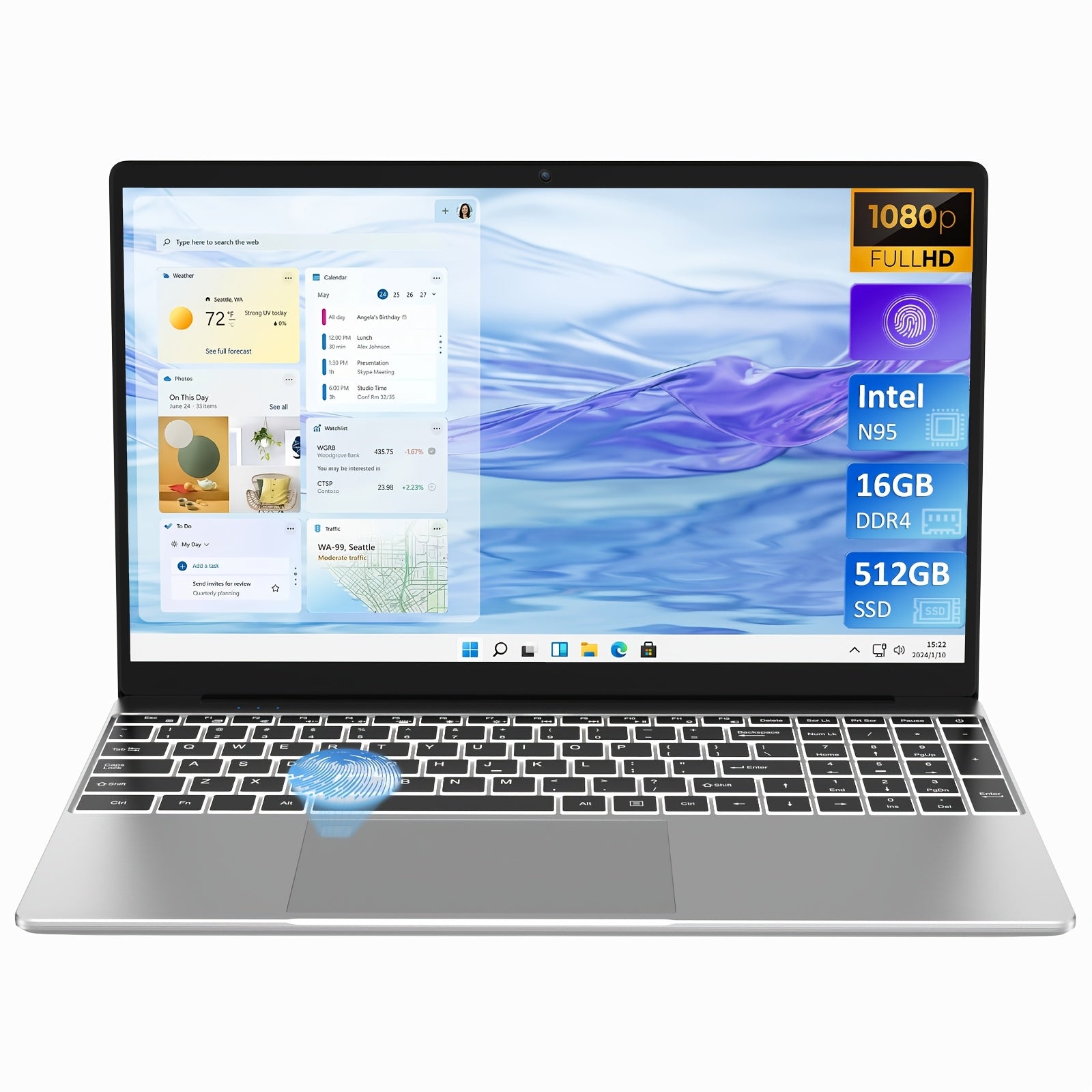 15.6 Inch Laptop with 16GB DDR4 RAM 512GB SSD FHD IPS Display Windows 11 Pro