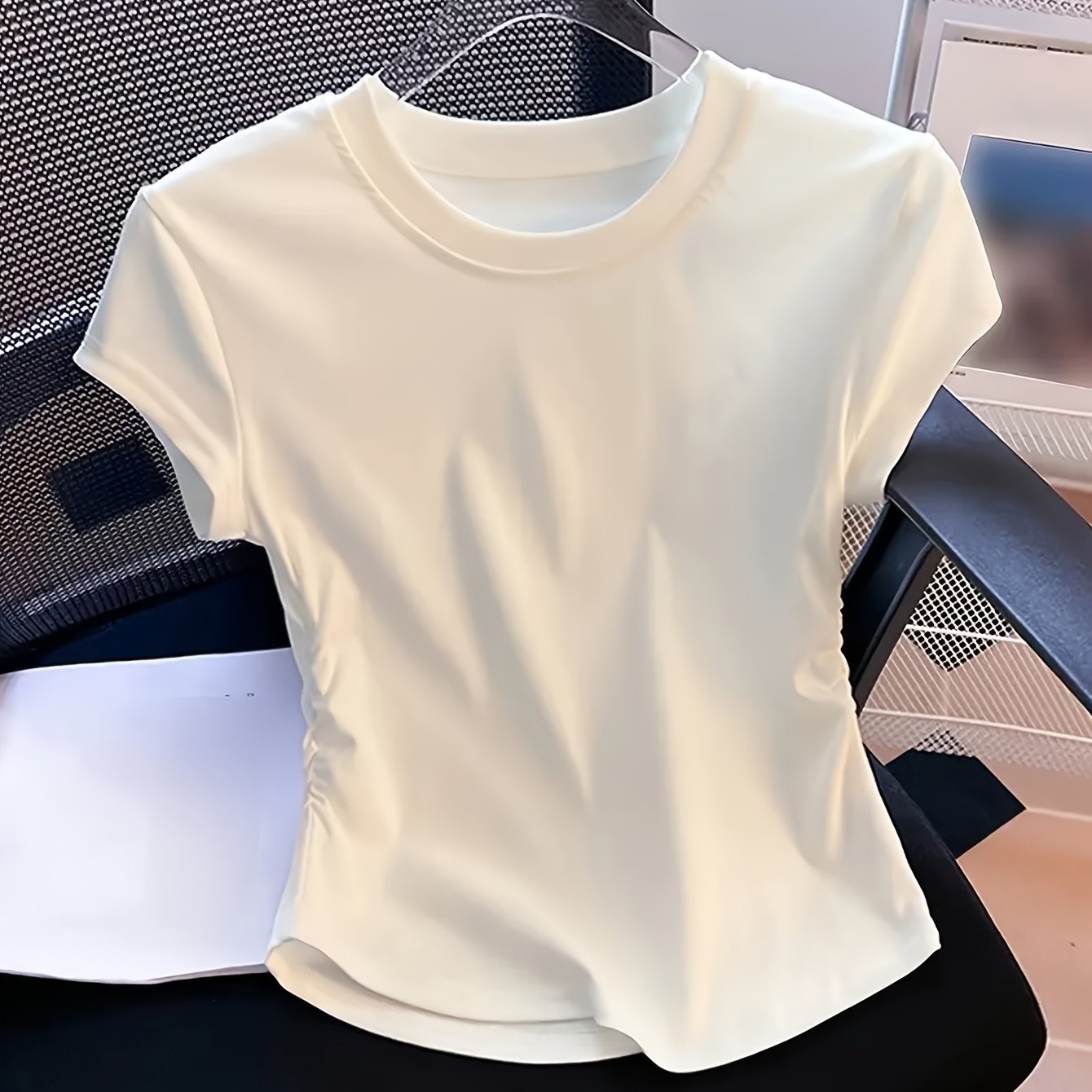 Women's Short Sleeve T-Shirt Crew Neck Frill Animal Pattern Knit Fabric Spring Summer Fall