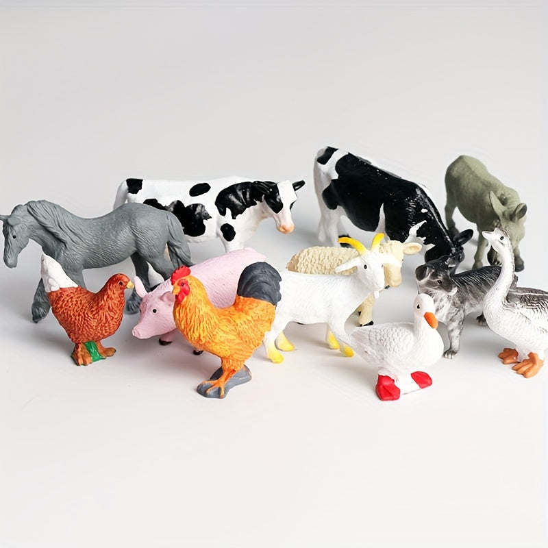 12-Piece Farm Animal Figures Set for Children Aged 3-6 PVC Miniature Play Animals Chickens Ducks Geese Horses Cows Educational Toy