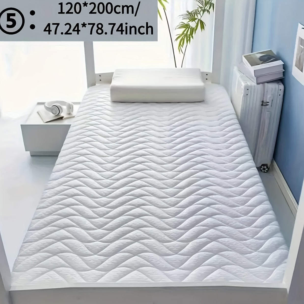 Breathable Non-Slip Mattress Pad 6-8cm Thick Polyester Woven Fabric White