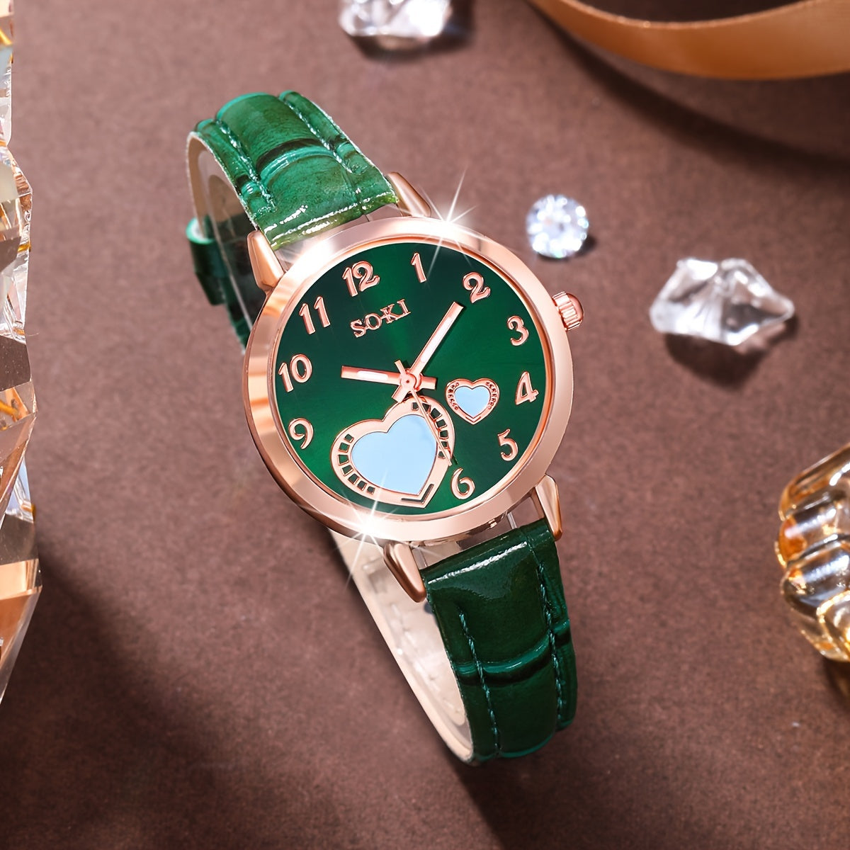 Conjunto de reloj para damas con esfera color durazno y regalo de joyería para mujeres