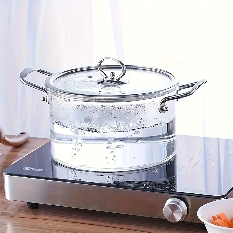 Large Capacity High-Boron Silicon Glass Soup Pot with Double Ears and Lid for Cooking