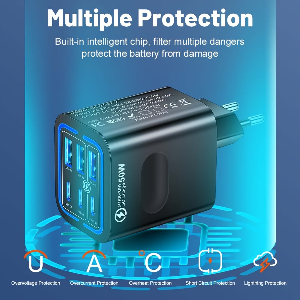 iPhone va Samsung telefonlari uchun 50W 6-port USB C tez zaryadlovchi