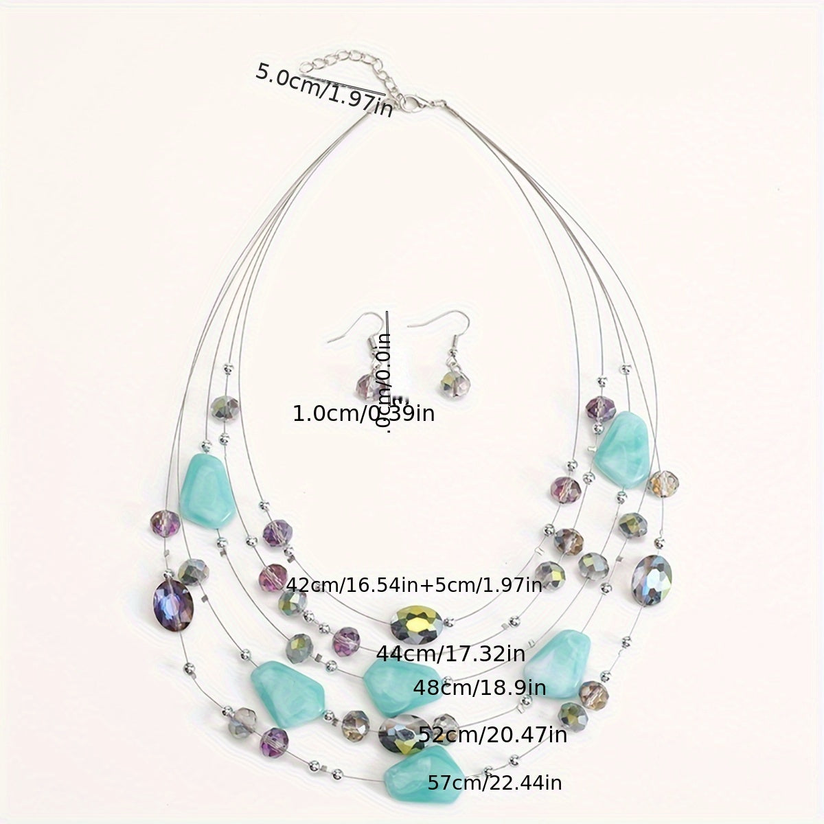 Boho Punk Jewelry Set Geometric Resin Beaded Necklace and Earrings for Women