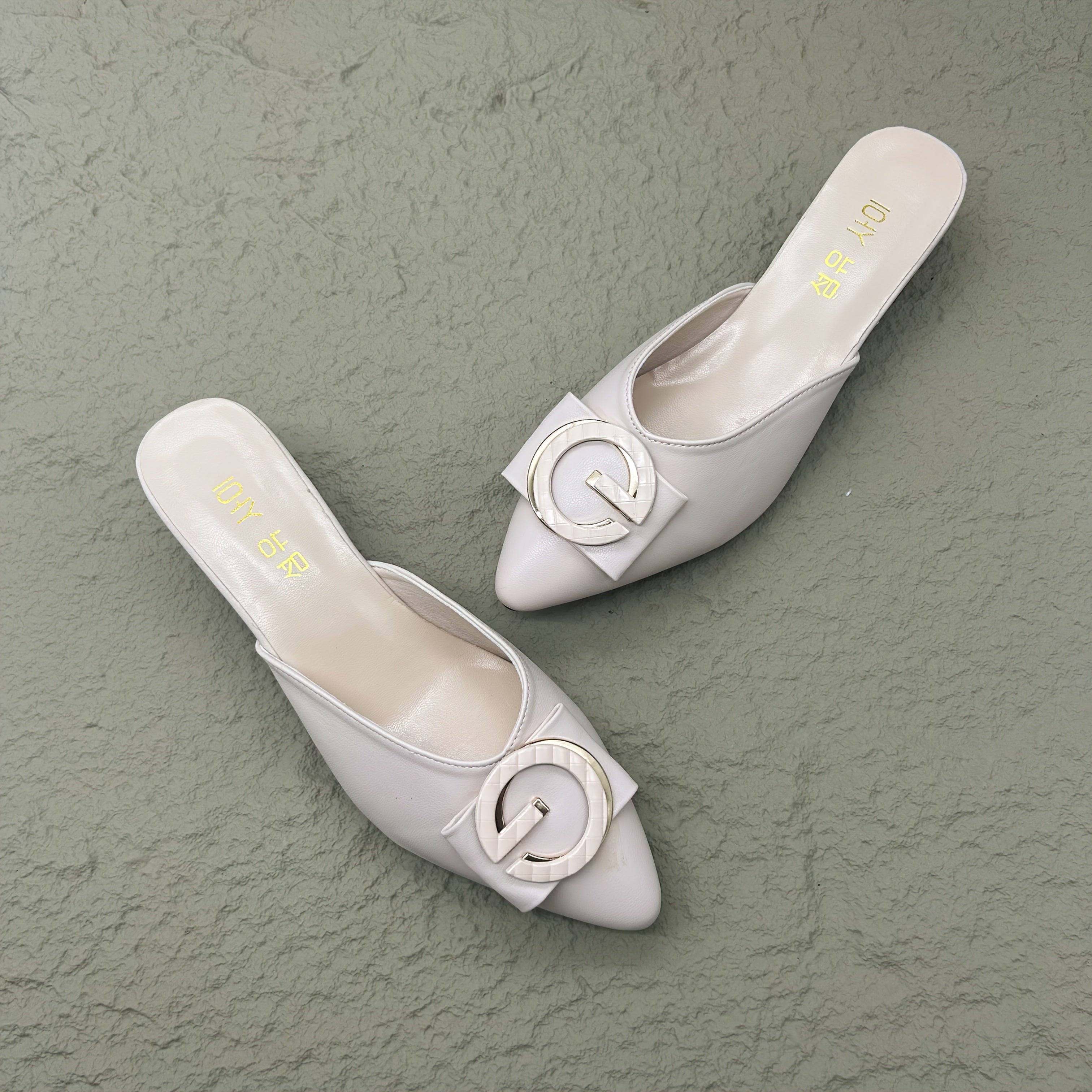 Women’s Beige Synthetic Mules with Bow Flat Slip-On Casual Shoes